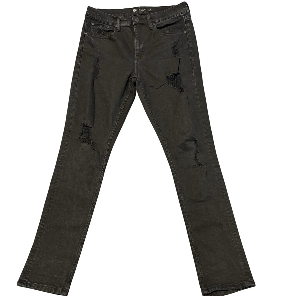 RSQ Slim Taper Jeans‎ Mens 30x32 Black Distressed Ripped Denim